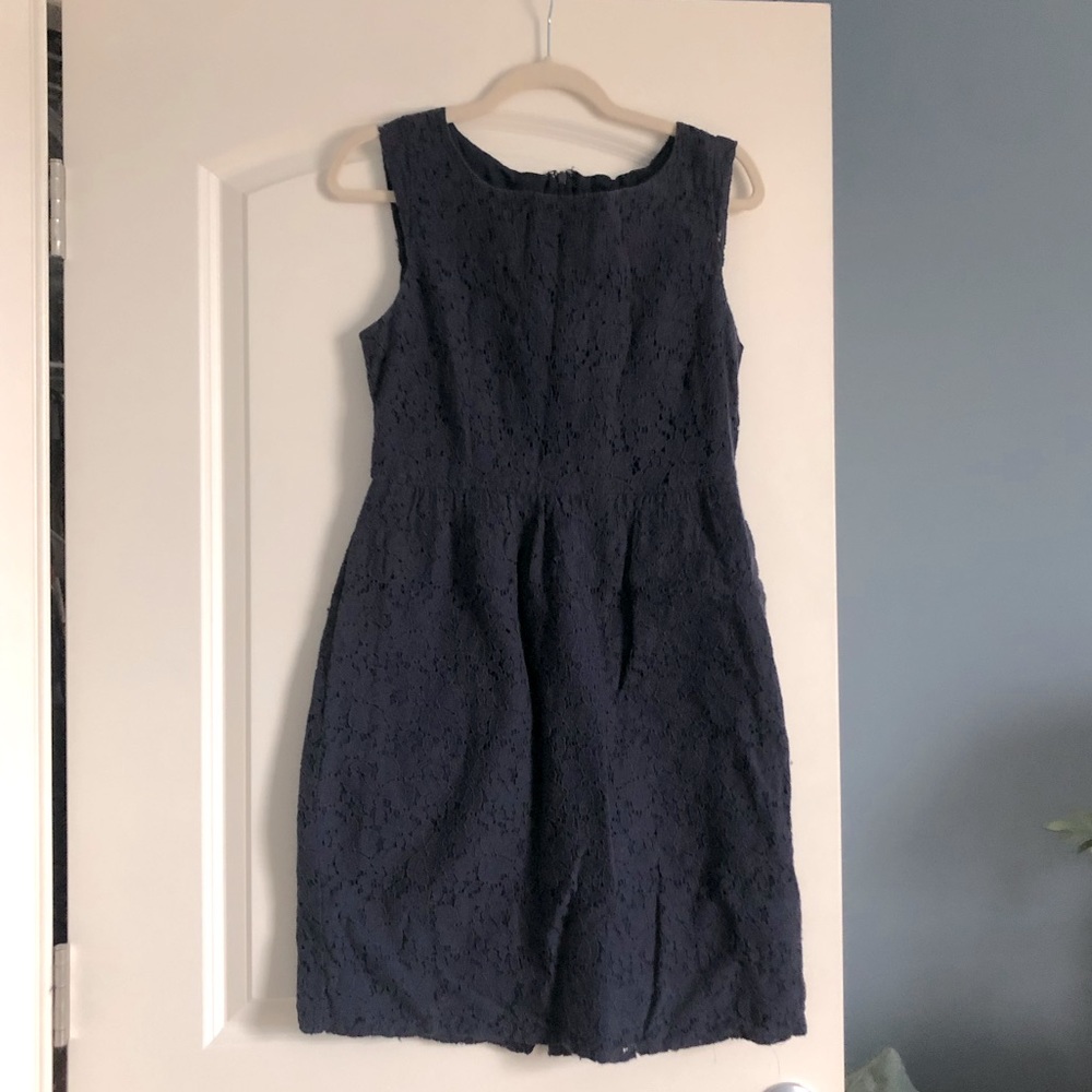 J. Crew Lace Dress Navy Blue Floral 8